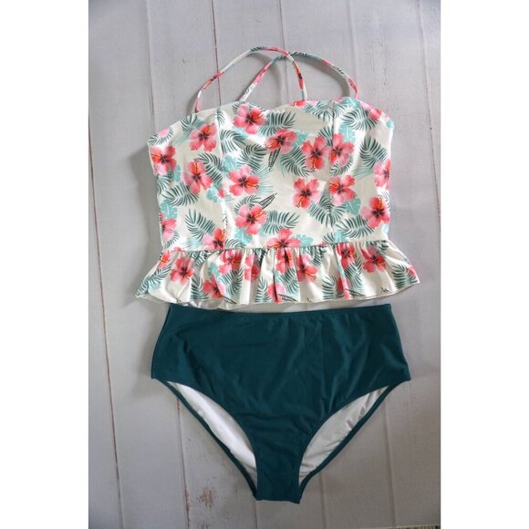 FERBIA Ruffle Peplum Tankini w/ High Waist Bottoms Swim Set - Size XL, NWOT - Picture 3 of 8